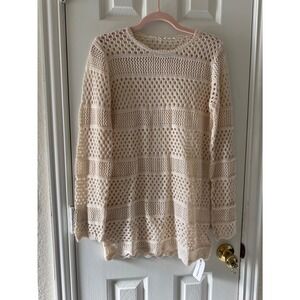 CHICWISH Cream Crochet Knit Long Sleeve Sweater‎ Top Size S/M